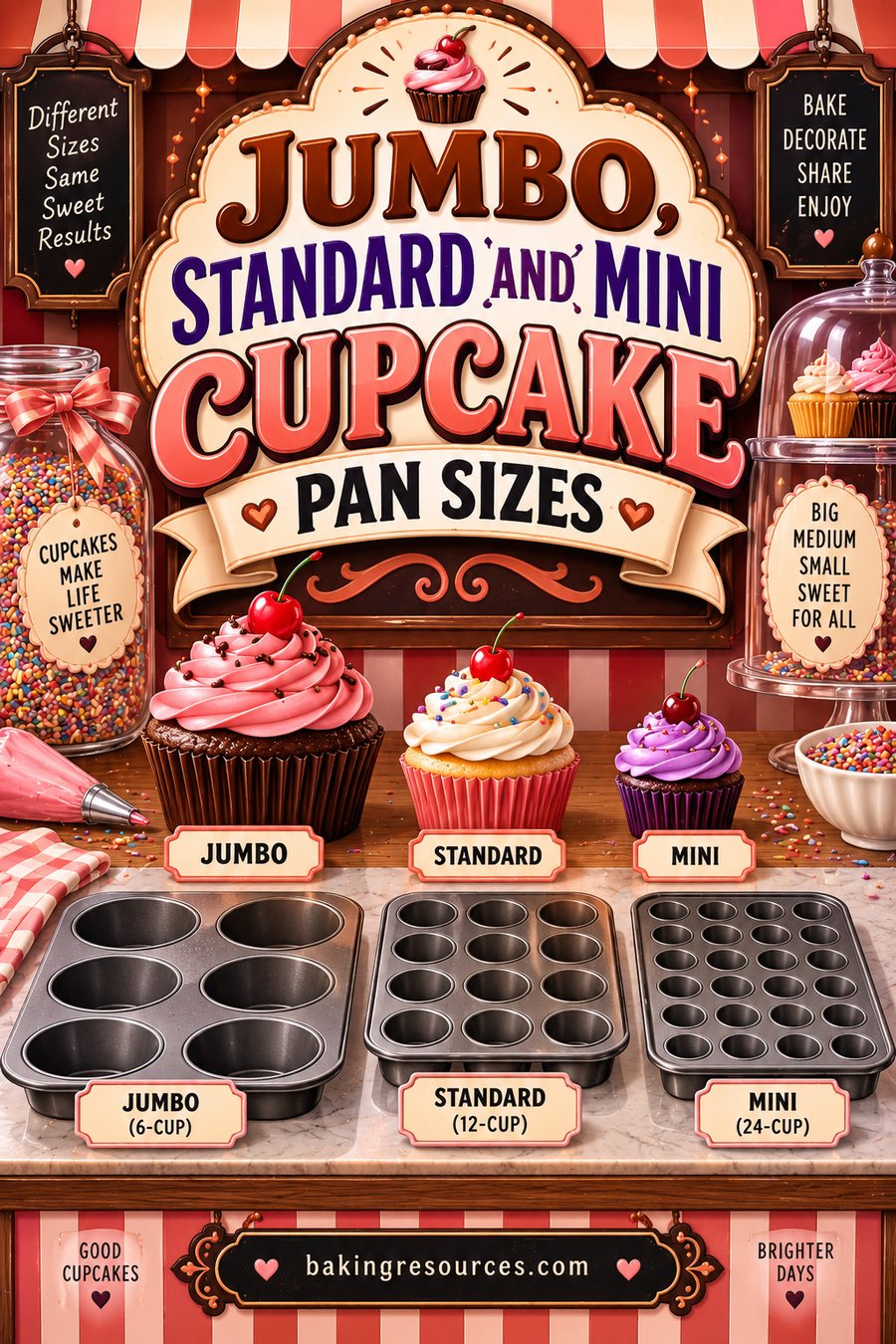 Jumbo, Standard and Mini Cupcake Pan Sizes